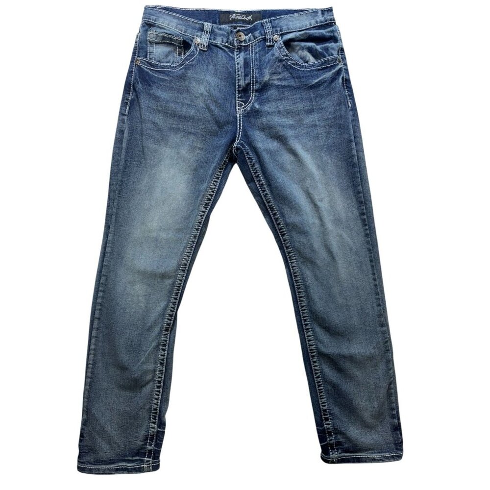 True Luck Mens Denim Jeans 32/30 Straight Fit Blue Cotton Blend
